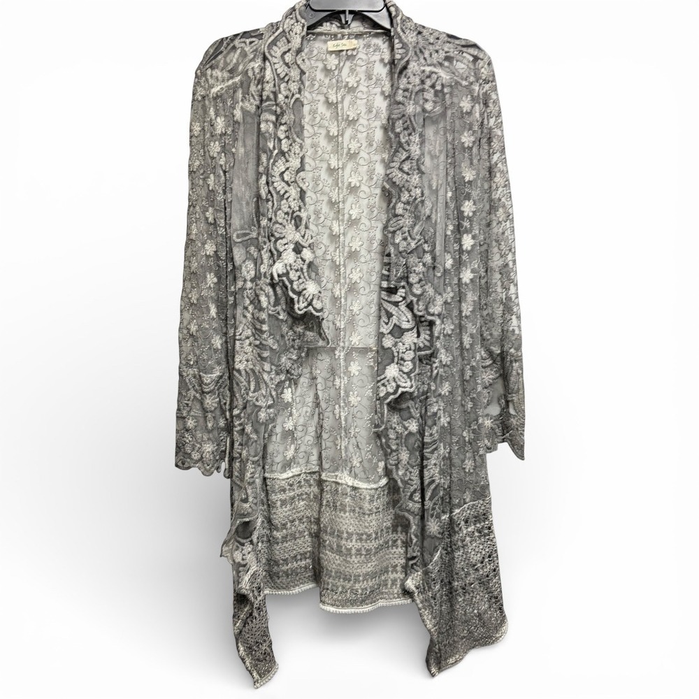 Kyla Seo‎ Boho Lace Embroidered Gray Whimsy Goth Fairy Duster Open Cardigan S